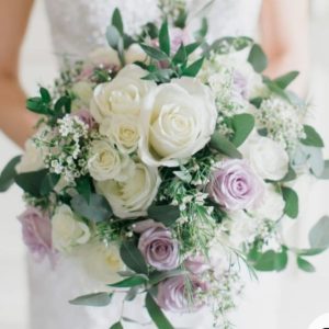 White Pionies & Lilac Roses plus Greens