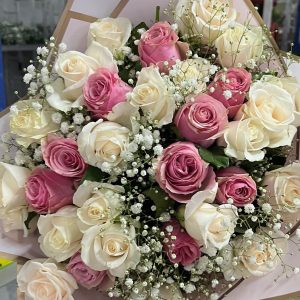 Pink and Cream Roses Bunch