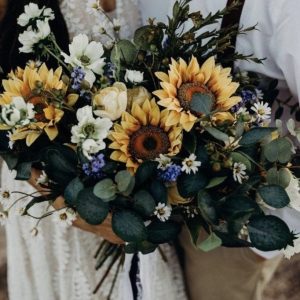 Sunflower Bridal Bouquet and Green leaves